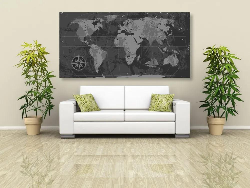 Εικόνα ενός ρουστίκ παγκόσμιου χάρτη σε ασπρόμαυρο - 100x50