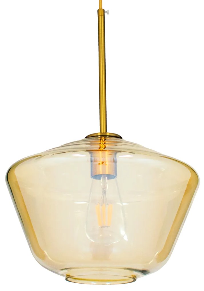 00870 GloboStar®  AMARIS 00870 Μοντέρνο Κρεμαστό Φωτιστικό Ανάρτηση Μονόφωτο 1 x E27 IP20 Μελί Γυαλί με Χρυσό Μέταλλο - Μ30 x Π30 x Y22cm