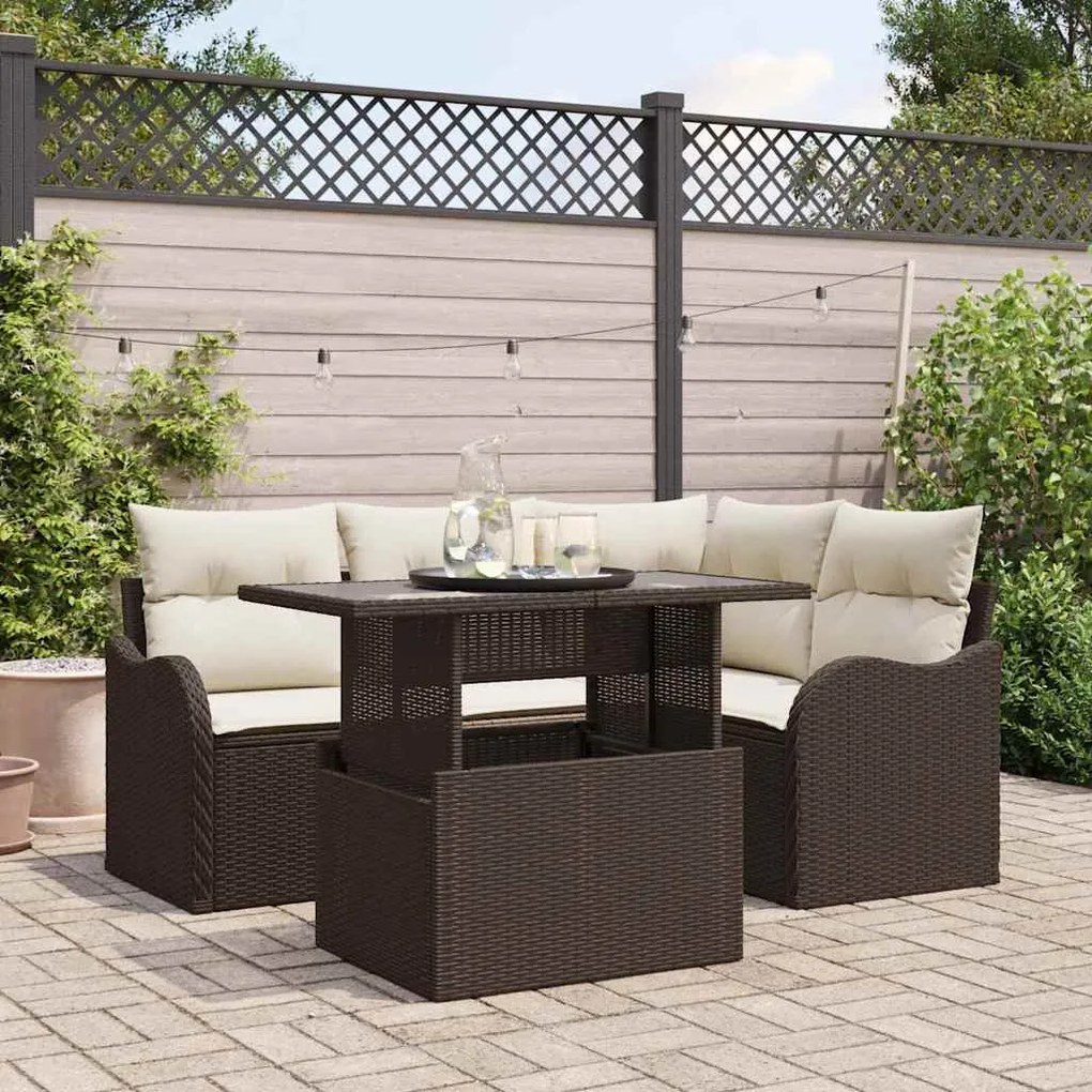 vidaXL Σετ Καναπέ Κήπου 5 pcs Καφέ 100 x 55 x 73 εκ Πολυ ράταν