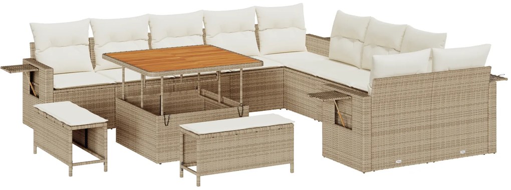 vidaXL 13 Piece Garden Sofa Set with Cushions Beige Poly Rattan Acacia