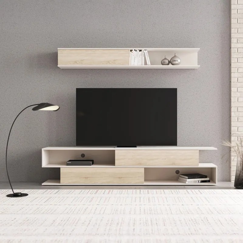 Σύνθετο σαλονιού Brick pakoworld σε oak-κρεμ απόχρωση 240x40x50.4εκ