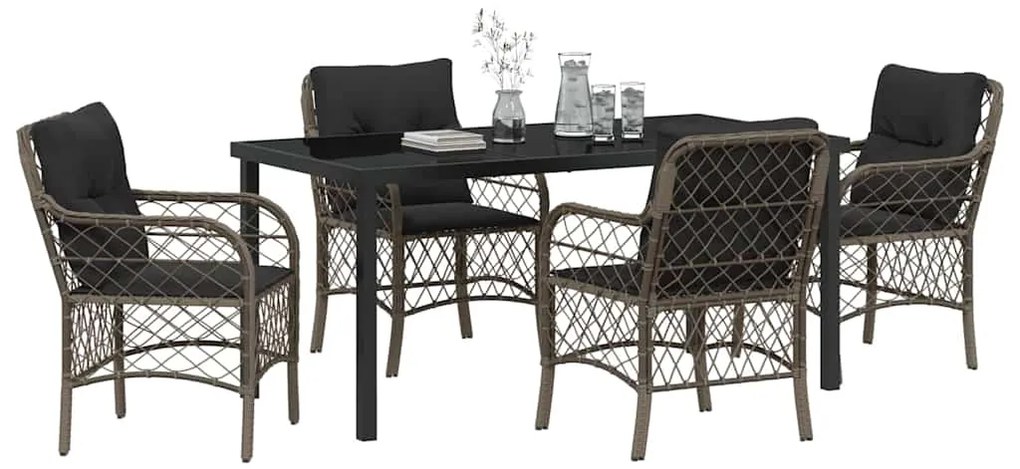 vidaXL Σέτ φαγητού για κήπο με μαξιλάρι 5 pcs Γκρι Πολυ ράταν