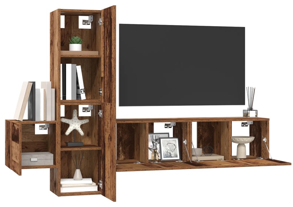 vidaXL Σετ επίπλου τηλεόρασης 5 pcs Παλαιό ξύλο 181 x 30 x 120 εκ