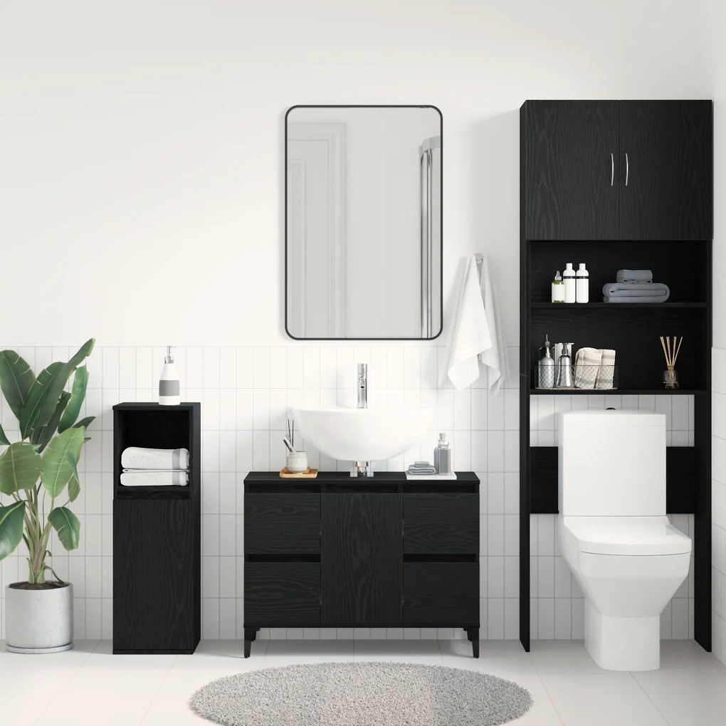 vidaXL Ντουλάπι Νιπτήρος σε Μαύρη Βελανιδιά, 80x33x60 εκ, Επεξεργασμένο Ξύλο