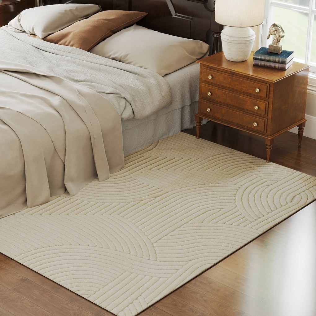 HOMCOM Χειροποίητο Χαλί, Ύψος 15 mm, Ευέλικτο, Αντιολισθητικό, Κρεμ Λευκό