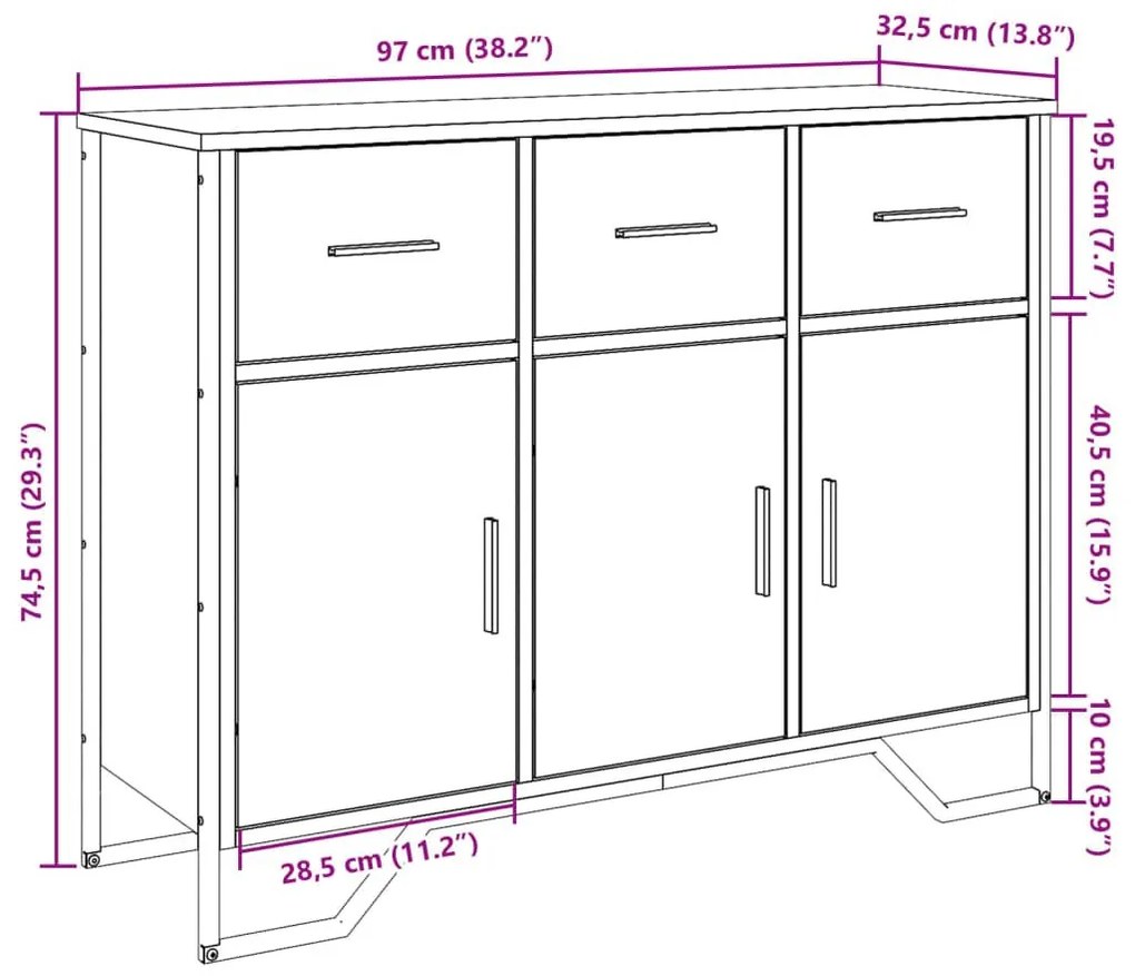 Μπουφές Καφέ Δρυς 97x32,5x74,5 εκ. από Επεξεργασμένο Ξύλο - Καφέ