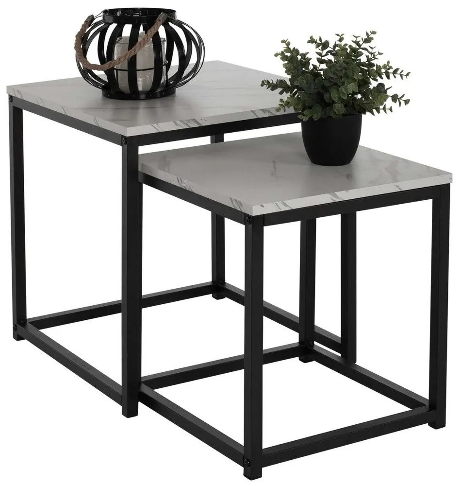 Τραπεζάκια Ζιγκόν Grelay HM8762.12 (Σετ 2Τμχ) 37x37x43cm 45x45x50cm White-Black Melamine, Metal
