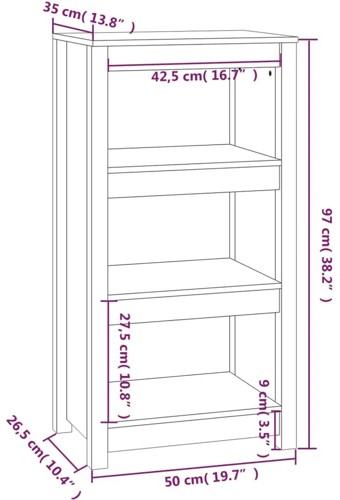 Βιβλιοθήκη Λευκή 50x35x97 εκ. από Μασίφ Ξύλο Πεύκου - Λευκό