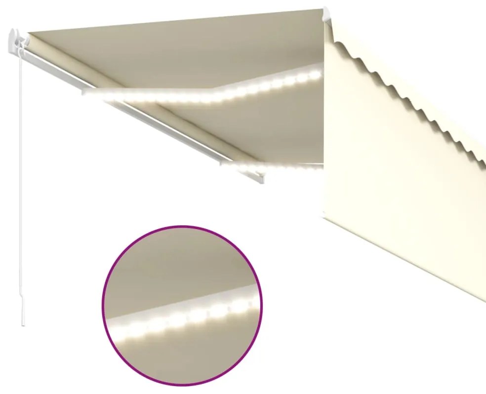 vidaXL Τέντα Συρόμενη Χειροκίνητη με Σκίαστρο & LED Κρεμ 3 x 2,5 μ.