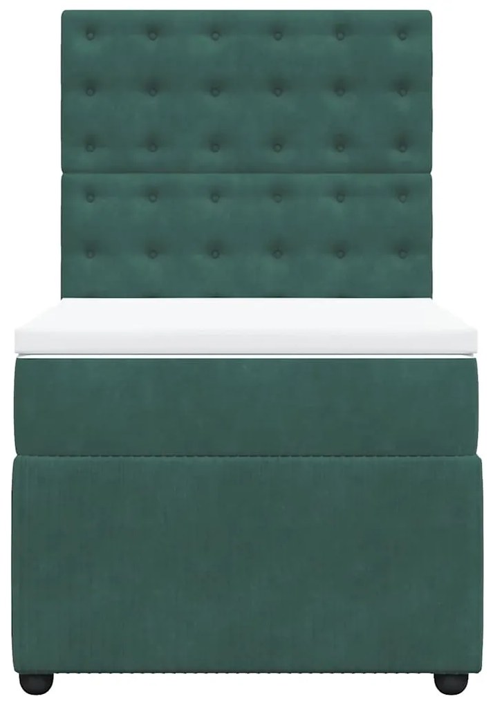 vidaXL Κρεβάτι Boxspring με Στρώμα Σκούρο Πράσινο 90x200 εκ. Βελούδινο