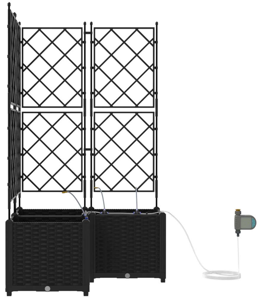 vidaXL Γλάστρες Κήπου 1 τεμ Καφασωτό Μαύρο 80 x 80 x 142 cm Πλαστικό