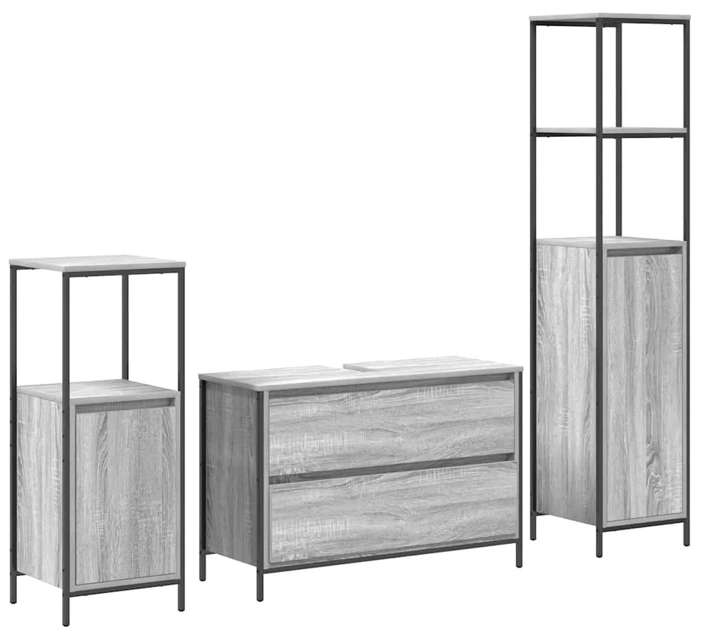 vidaXL Σετ Επίπλων Μπάνιου με ράφι 3 pcs Γκρι sonoma 90 x 34.5 x 60 εκ