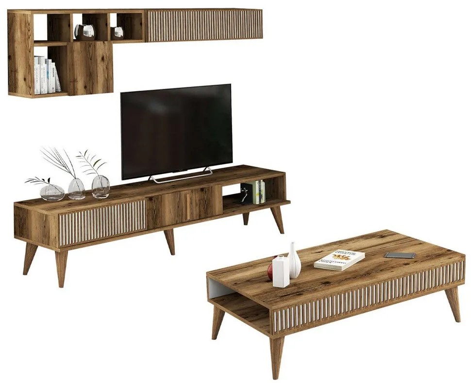 Σύνθεση Σαλονιού (Σετ 2Τμχ) HM11847.01 Walnut-White Μελαμίνη