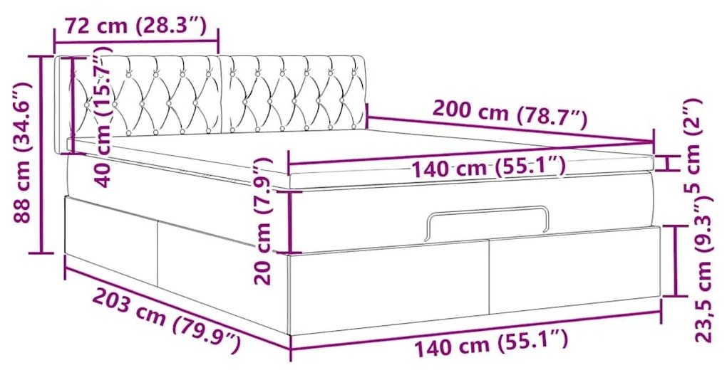 Οθωμανικό κρεβάτι με στρώμα Σκούρο καφέ 140x200cm ύφασμα - Καφέ