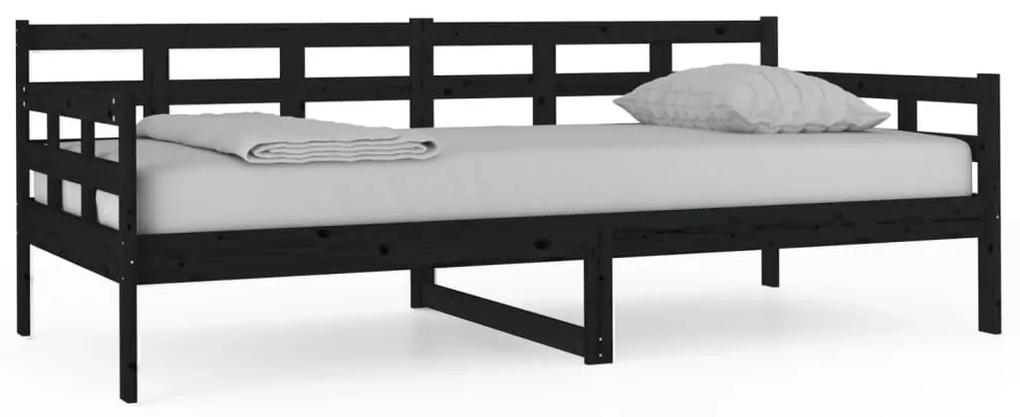 Καναπές Κρεβάτι Μαύρος 90 x 190 εκ. από Μασίφ Ξύλο Πεύκου - Μαύρο