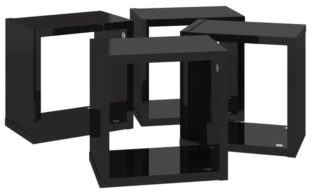 Ράφια Κύβοι Τοίχου 4 τεμ. Γυαλιστερό Μαύρο 22 x 15 x 22 εκ. - Μαύρο