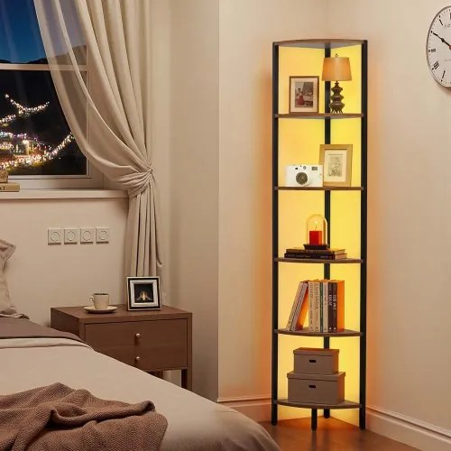 VEVOR 6 Tier Corner Shelf Tall Corner Stand with LED Light Narrow Display Rack