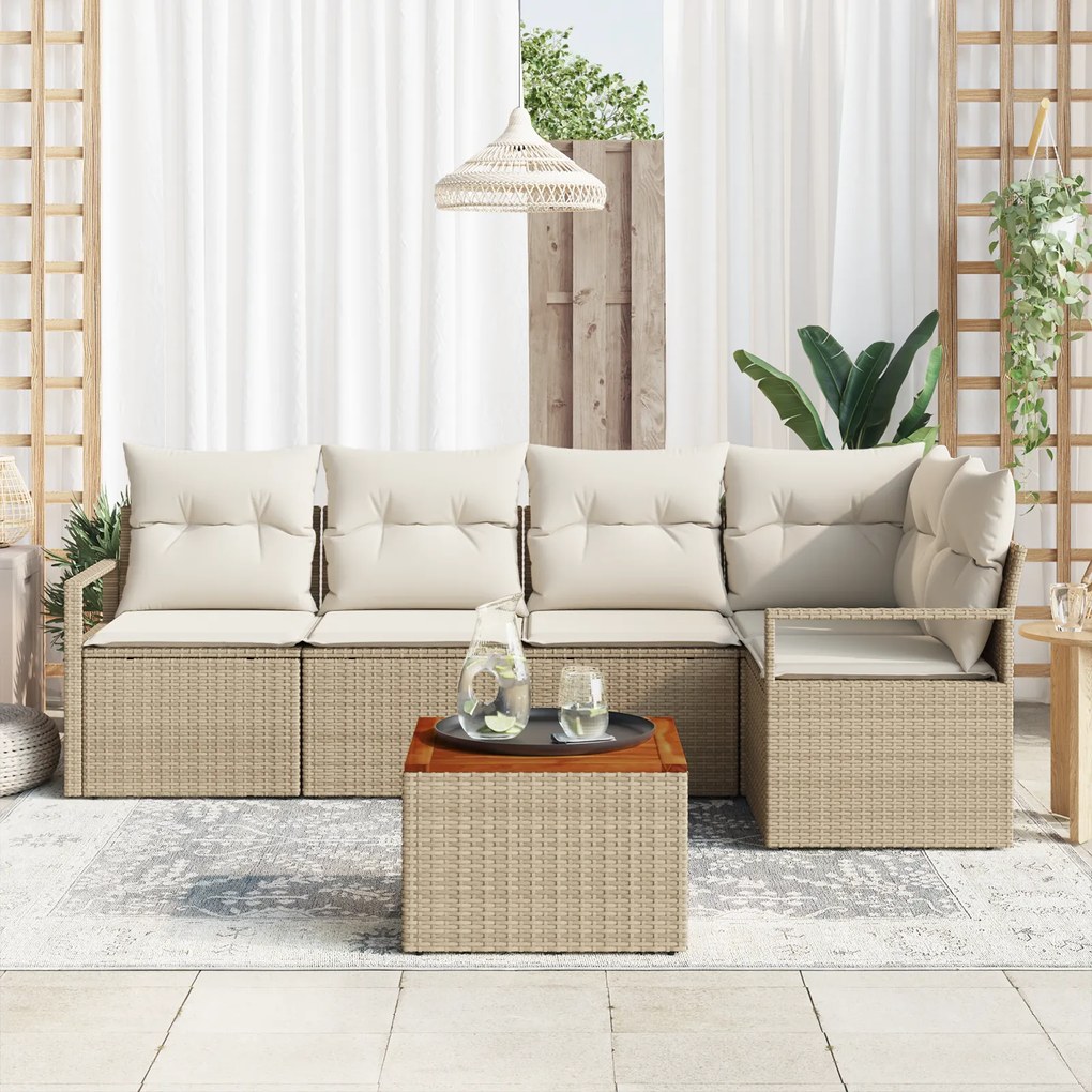 vidaXL Σετ καναπέ κήπου 6 pcs Beige, λευκό Μεσαίο Ρατάν, Ξύλο