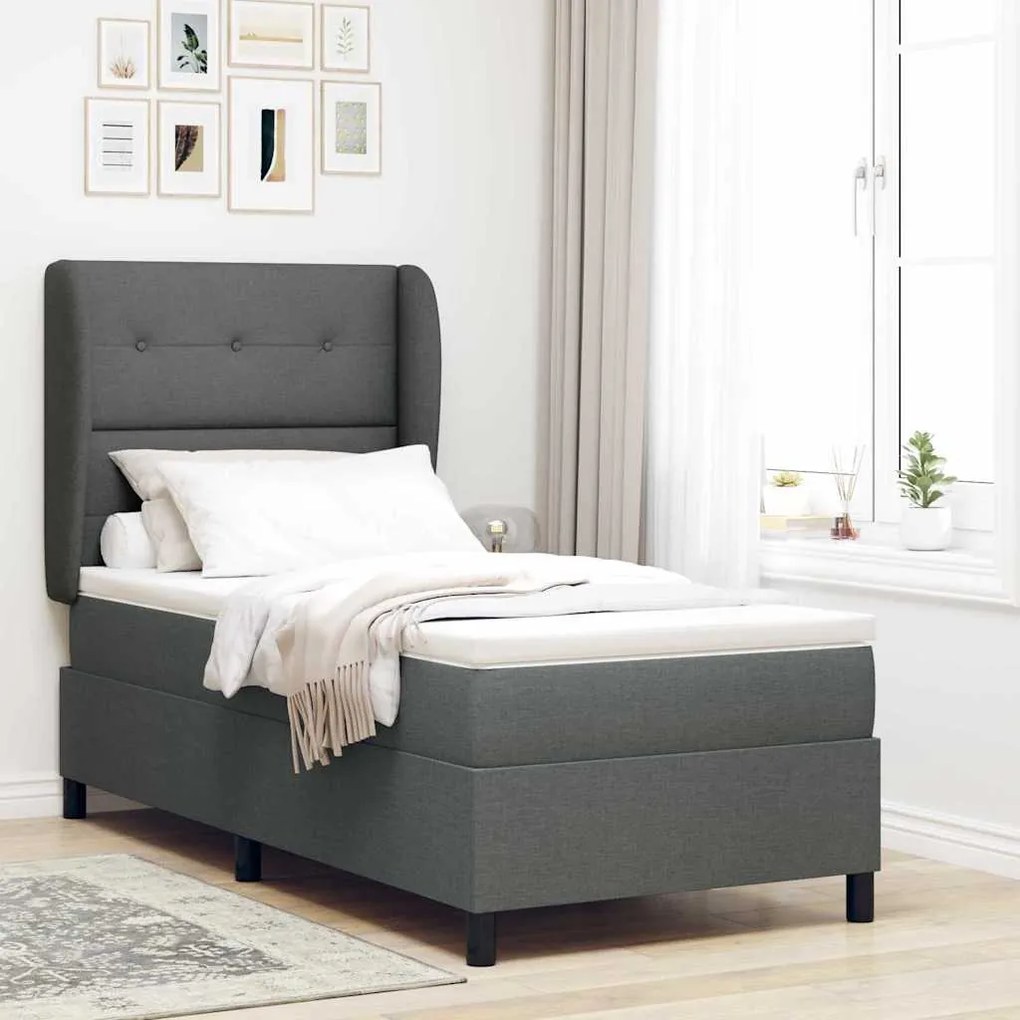 vidaXL Κρεβάτι με Στρώμα Σκούρο Γκρι 90 x 200 cm Υφασμάτινο