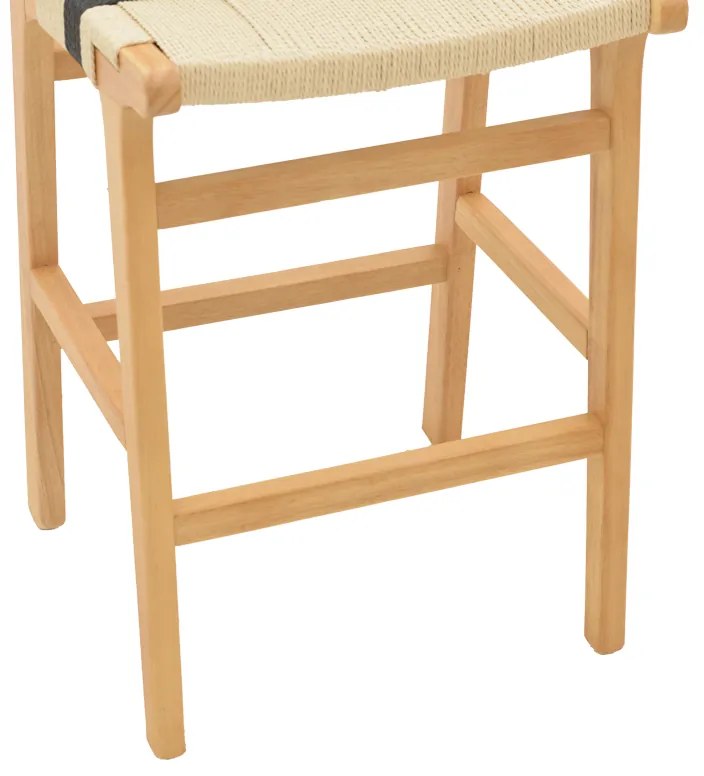 Σκαμπό μπαρ Julien pakoworld rubberwood φυσικό-έδρα φυσικό-μαύρο σχοινί 45x46x95εκ