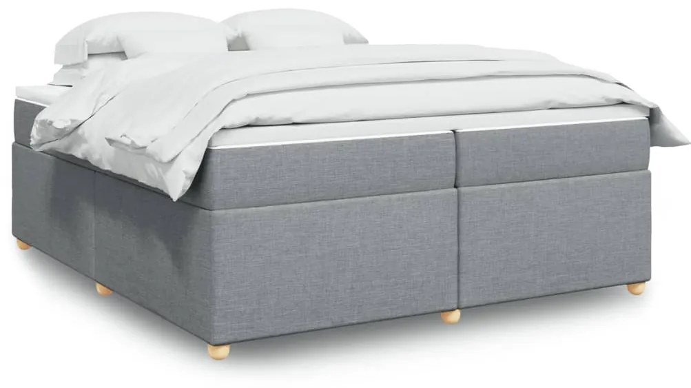 Κρεβάτι Boxspring με Στρώμα Ανοιχτό Γκρι 200x200 εκ. Υφασμάτινο