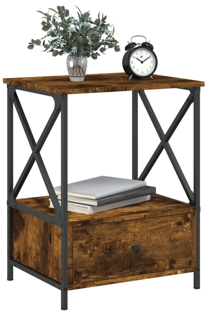 vidaXL Κομοδίνα 2 τεμ Καπνιστή Δρυς 50x41x65 εκ. Επεξεργασμένο Ξύλο