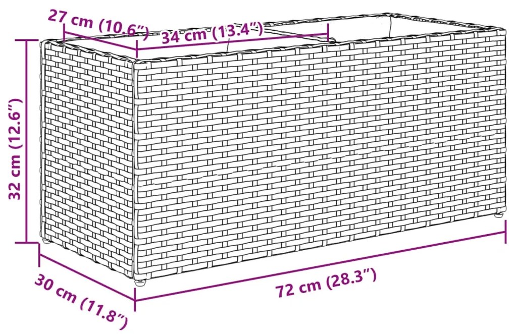 Ζαρντινιέρα Κήπου Μαύρη 72x30x32 εκ. Συνθ. Ρατάν με 2 Γλάστρες 366422