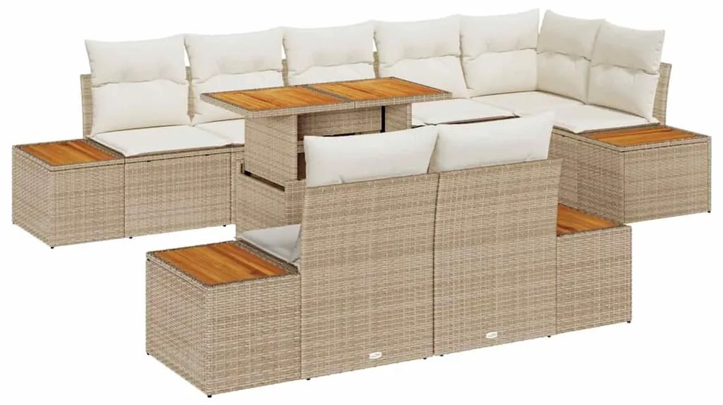 vidaXL Σέτ φαγητού για κήπο 9 pcs Μπεζ, Κρέμα 100 x 55 x 73 εκ