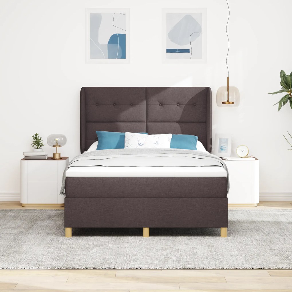 vidaXL Κρεβάτι Box Spring με Στρώμα Καφέ 140x190 εκ. Υφάσματος