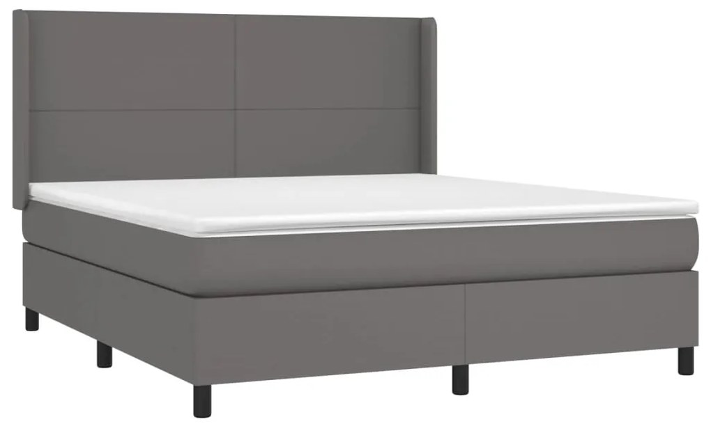 vidaXL Κρεβάτι Boxspring με Στρώμα Γκρι 180x200 εκ. Συνθετικό Δέρμα