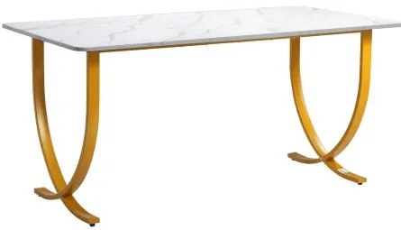 VEVOR Executive Desk, 160 cm W x 80 cm D Large Office Desk, Modern Computer Table Conference Meeting Room Table, Business Furniture Enlarged Desktop for Home Office, White and Gold