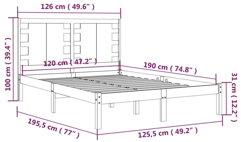 ΠΛΑΙΣΙΟ ΚΡΕΒΑΤΙΟΥ 120 X 190 ΕΚ. ΑΠΟ ΜΑΣΙΦ ΞΥΛΟ 4FT SMALL DOUBLE 3104188