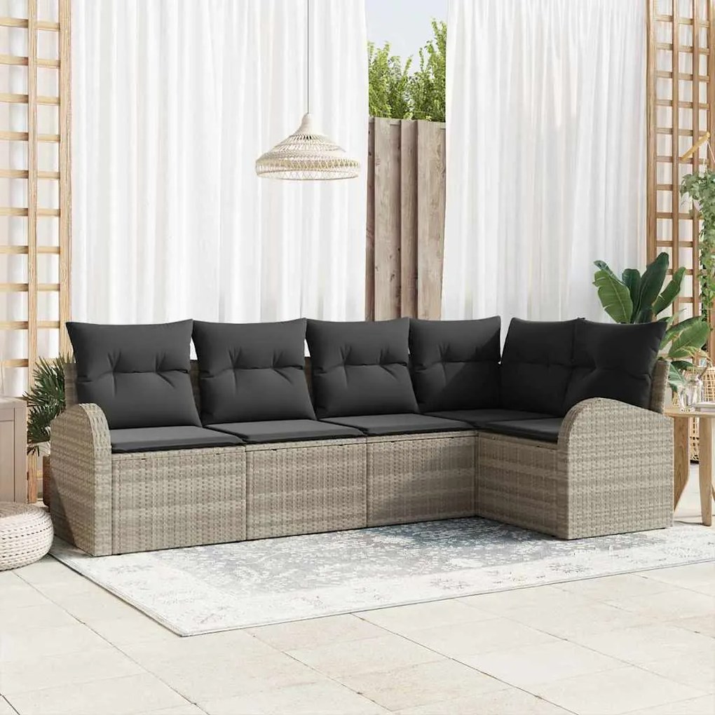 vidaXL Σετ Καναπέ Κήπου με μαξιλάρι 5 pcs Ανοιχτό γκρι Πολυ ράταν