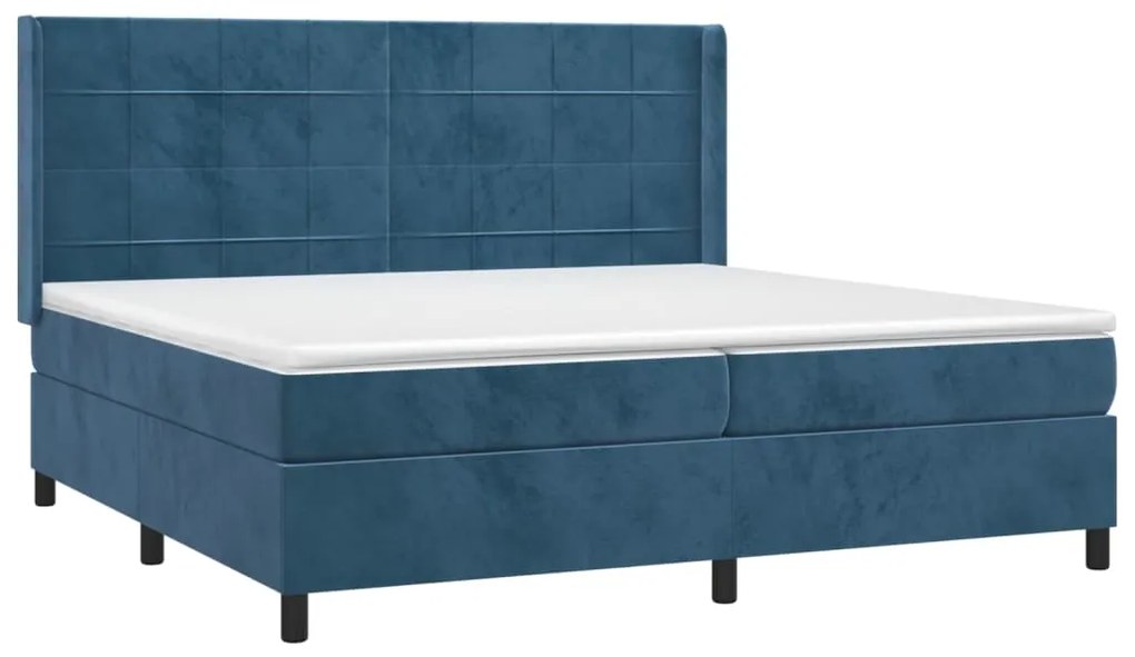 vidaXL Κρεβάτι Boxspring με Στρώμα Σκούρο Μπλε 200x200 εκ. Βελούδινο