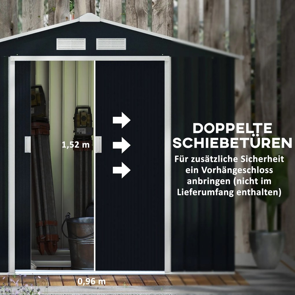 Outsunny Αποθήκη Εργαλείων με Συρόμενες Πόρτες 2,13 x 1,30 x 1,85μ Μέταλλο Ανθρακί Γκρι