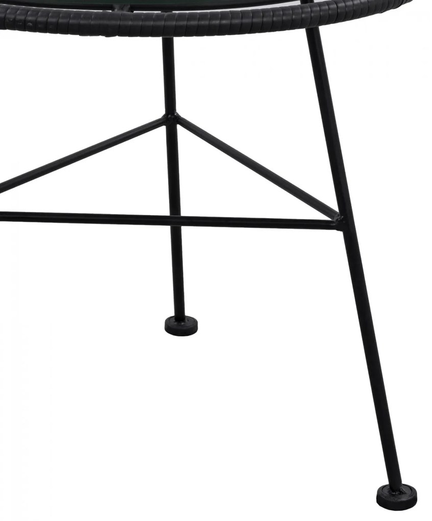 Τραπέζι ALLEGRA Χαμηλό Μεταλλικό με Wicker Μαύρο και Γυαλί Φ45x46 εκ. 45x45x46 εκ.