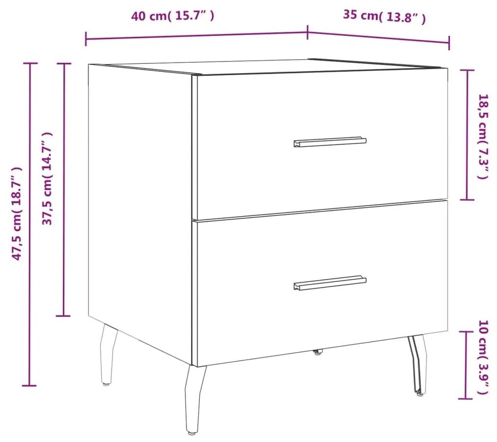 Κομοδίνα 2 τεμ. Καφέ Δρυς 40 x 35 x 47,5 εκ. από Επεξεργ. Ξύλο - Καφέ