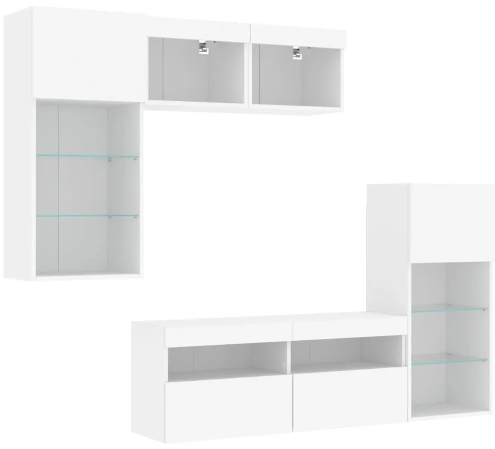 vidaXL Έπιπλα Τοίχου Τηλεόρασης 5 τεμ LED Λευκά από Επεξεργασμένο Ξύλο