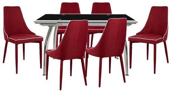 Σετ τραπεζαρίας C10006.04 7τμχ με Τραπέζι LOCA 120+50x80x75εκ. & Καρέκλες MOLI Μπορντώ