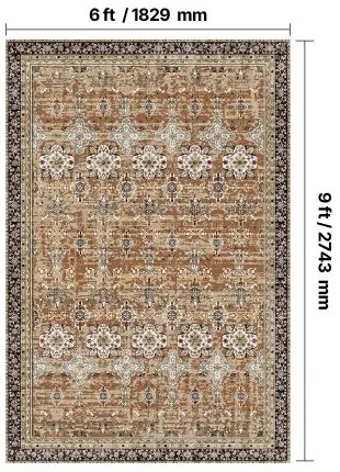 VEVOR Large Area Rug 6x9 ft Anti-Skid Indoor Floor Mat Vintage Brown Green