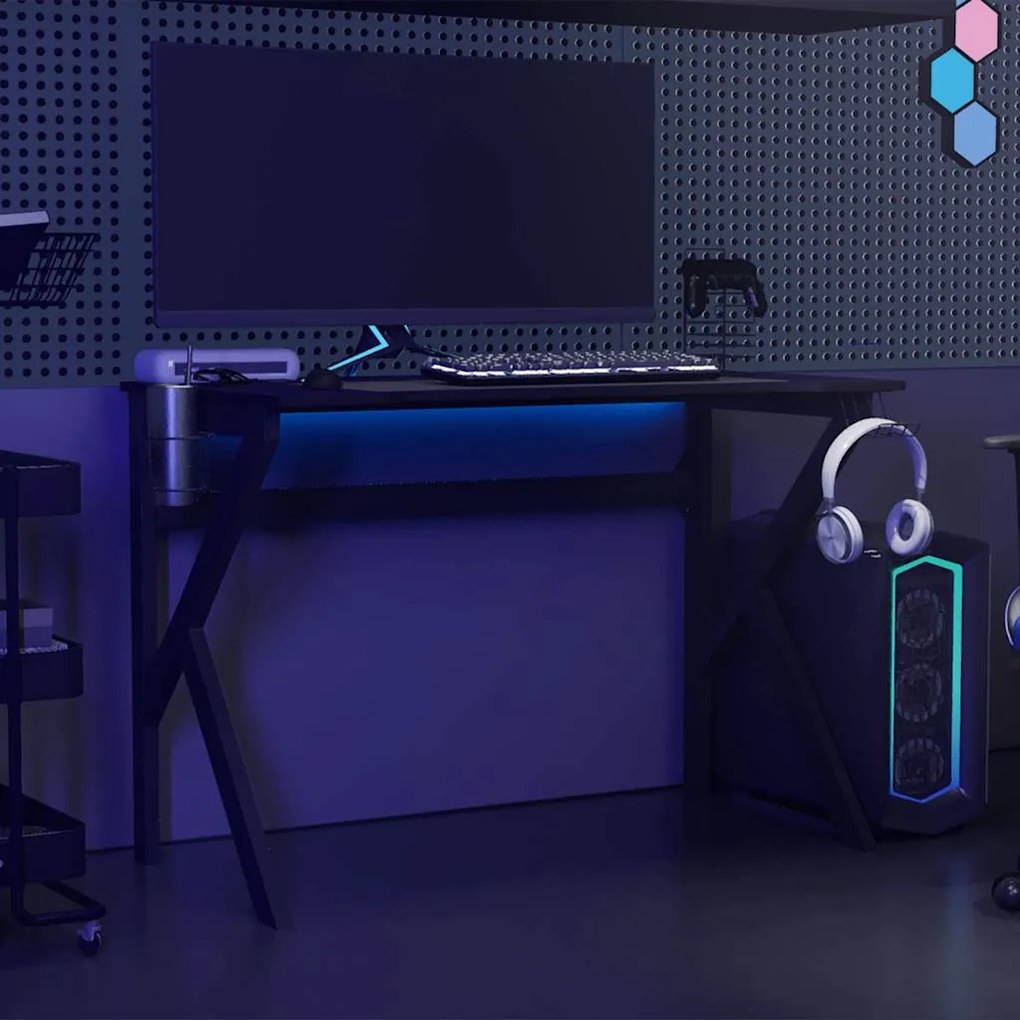 vidaXL Γραφείο Gaming Μαύρο 110 x 60 x 75 εκ. με Πόδια σε Σχήμα Κ