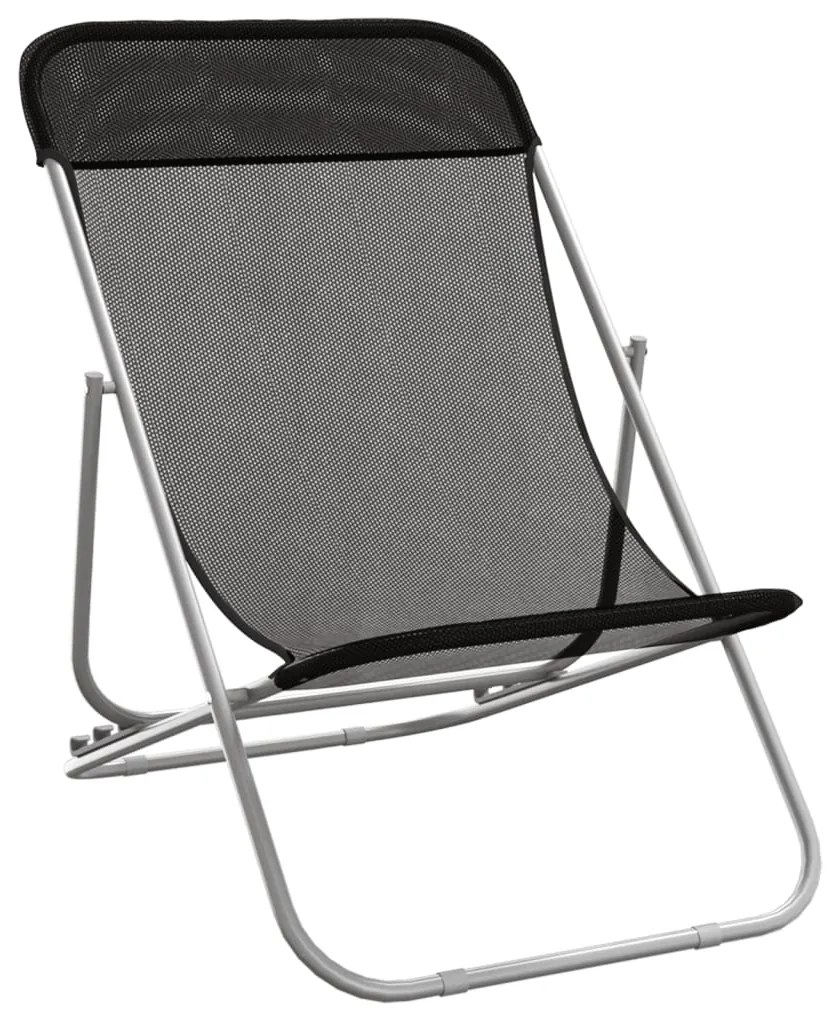 vidaXL Καρέκλες Παραλίας Πτυσ. 2 τεμ Μαύρες Textilene&amp;Ατσάλι με Πούδρα