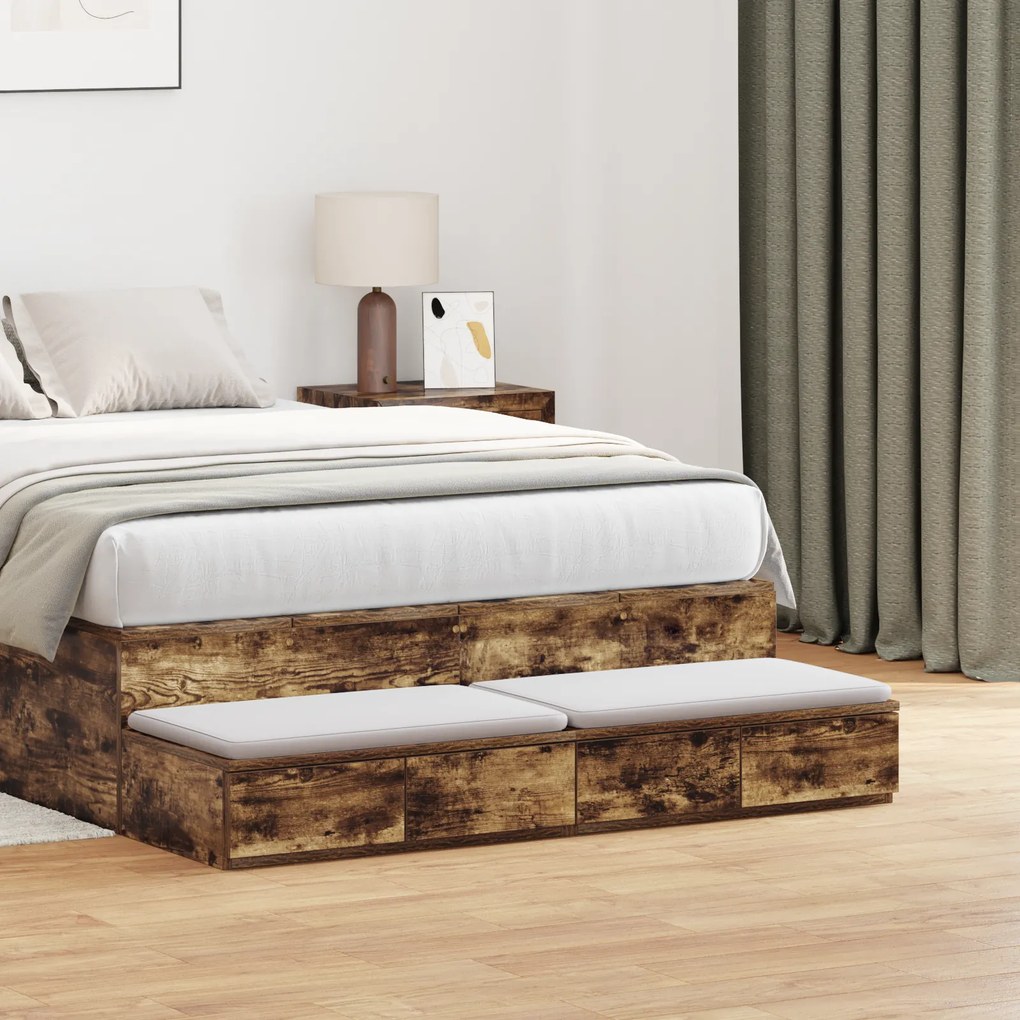 vidaXL Συρτάρια Κρεβατιού Καπνιστό Δρυς 120x36,5x16,5 εκ Επεξεργασμένο Ξύλο