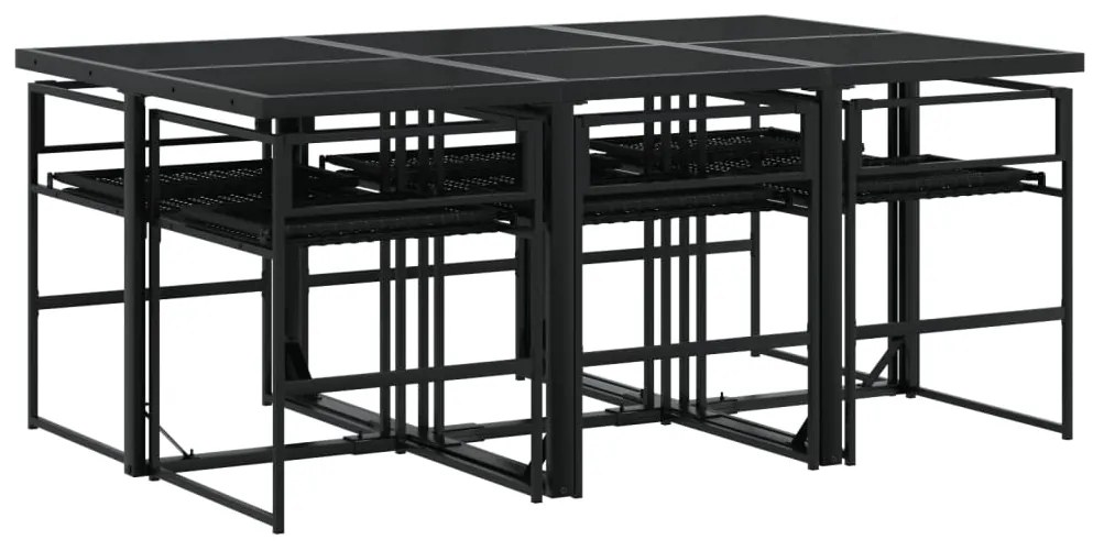 vidaXL Σετ Τραπεζαρίας Κήπου 7 Τεμ. Μαύρο Συνθετικό Ρατάν με Μαξιλάρια