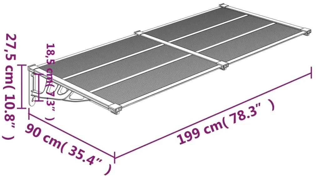 vidaXL Στέγαστρο Πόρτας Μαύρο & Διαφανές 199x90 εκ από Πολυκαρβονικό