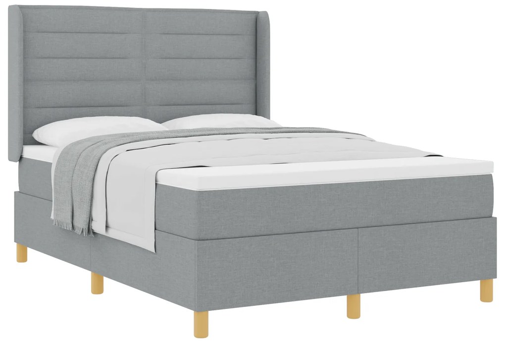 vidaXL Κρεβάτι Box Spring με Στρώμα Ανοιχτό Γκρι 140x200 εκ. Υφασμάτινο