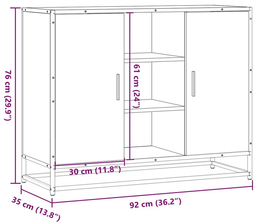 Μπουφές Μαύρος 92x35x76 εκ. από Επεξεργασμένο Ξύλο - Μαύρο