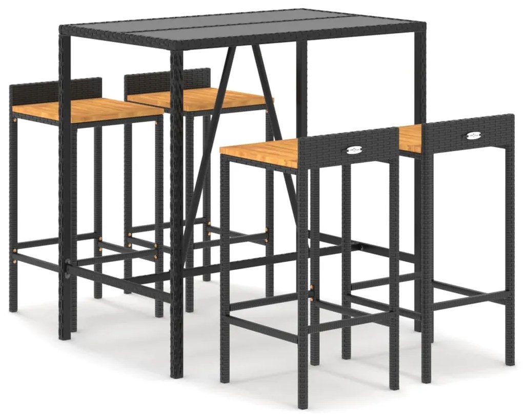 vidaXL Σετ Μπαρ Κήπου 5 τεμ. Μαύρο Συνθ. Ρατάν &amp; Μασίφ Ξύλο Ακακίας