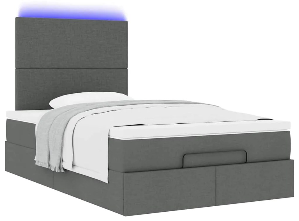 vidaXL Οθωμανικό κρεβάτι με στρώμα & LEDs Σκούρο γκρι 120x190cm Ύφασμα