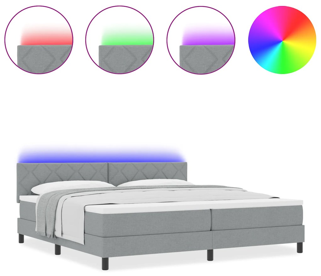 vidaXL Κρεβάτι με βάση και στρώμα & LED Ανοιχτό Γκρι 200x200 εκ. Υφασμάτινο